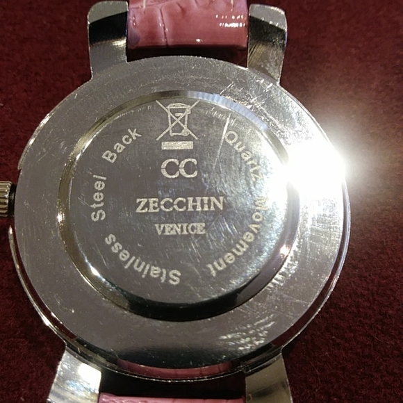 CC ZECCHIN Venetian Colored Floral Glass Watch Pink Strap Silver Case White Face - Picture 4 of 6